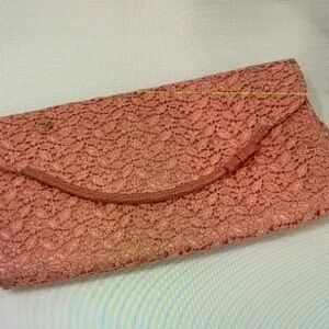 NWT Banana Republic Pink Coral Lace Clutch Bag Purse